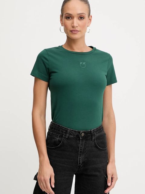 Pinko t-shirt bawełniany damski kolor zielony 100355 A2RD - zdjęcie produktu nr 1