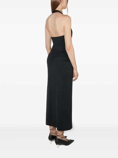 MISBHV deep neck gathering midnight dress - Black
