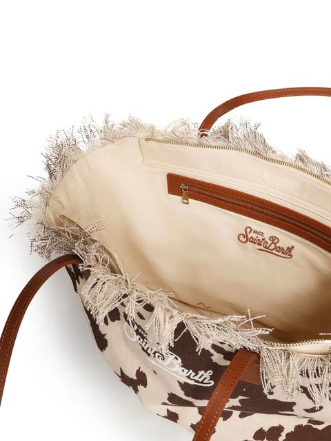 MC2 Saint Barth fringed-details cow-print cotton tote bag - Neutrals