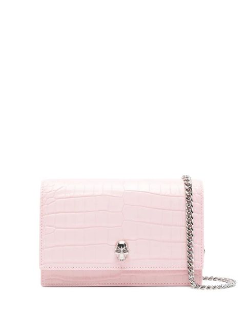 Alexander McQueen skull-embellished crocodile-effect mini bag - Pink