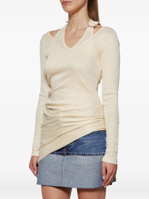 Jean Paul Gaultier ribbed twisted top - Neutrals