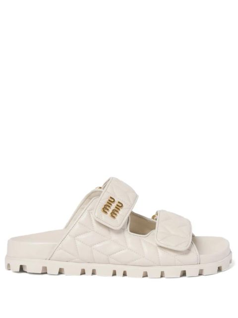Miu Miu Matelassé nappa leather slides - White - zdjęcie produktu nr 1