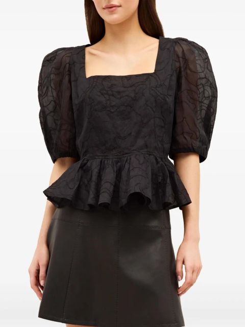Marie Oliver Orla puff-sleeve embroidered top - Black