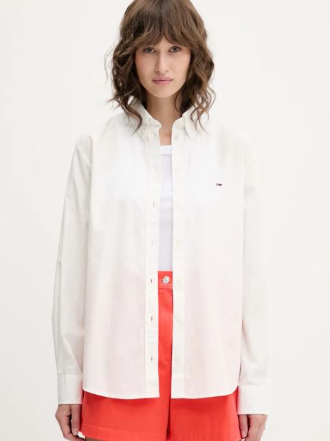 Tommy Jeans koszula bawełniana damska kolor biały relaxed z kołnierzykiem klasycznym DW0DW20290