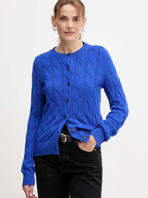 Tommy Hilfiger kardigan wełniany damski kolor niebieski WW0WW47463 - zdjęcie produktu nr 1