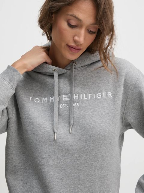 Tommy Hilfiger bluza damska kolor szary z kapturem z aplikacją WW0WW43598
