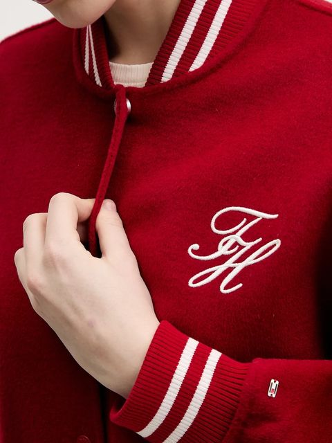 Tommy Hilfiger kurtka bomber z dodatkiem wełny kolor czerwony przejściowa oversize WW0WW47760