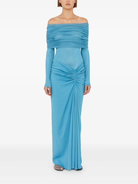 Christopher Esber Sonora Veiled off-shoulder ruched long dress - Blue