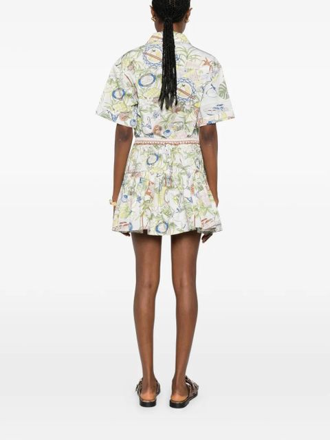 Maje postcard-print ruffled skirt - Green