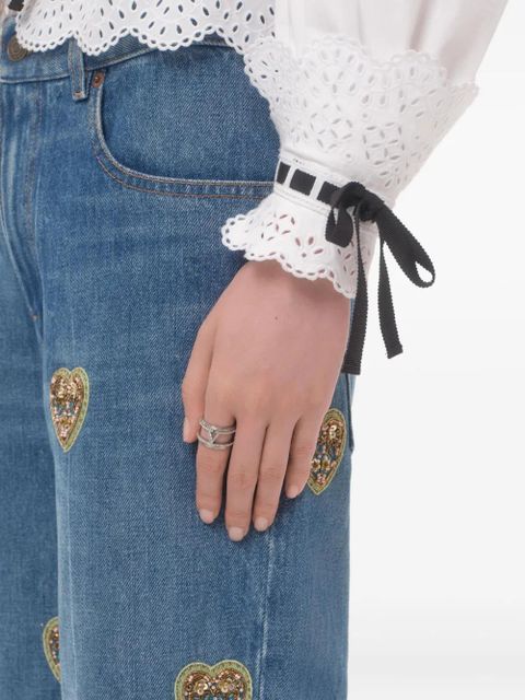 Valentino Garavani heart-embroidered denim jeans - Silver - zdjęcie produktu nr 2