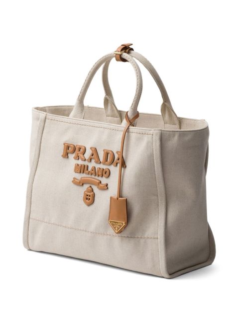 Prada large logo-appliqué tote bag - Neutrals