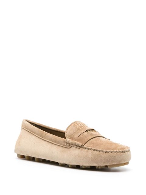 Miu Miu embossed-logo suede loafers - Brown