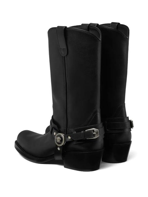 Versace leather cowboy boots - Black