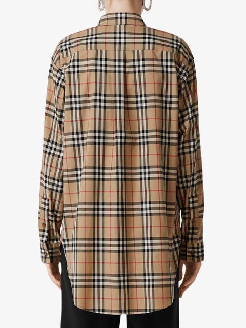 Burberry Vintage Check Stretch Cotton Oversized Shirt - Neutrals