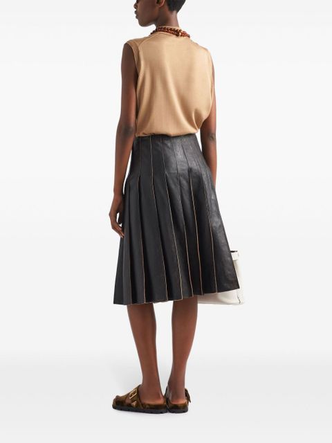 Prada pleated leather midi skirt - Black