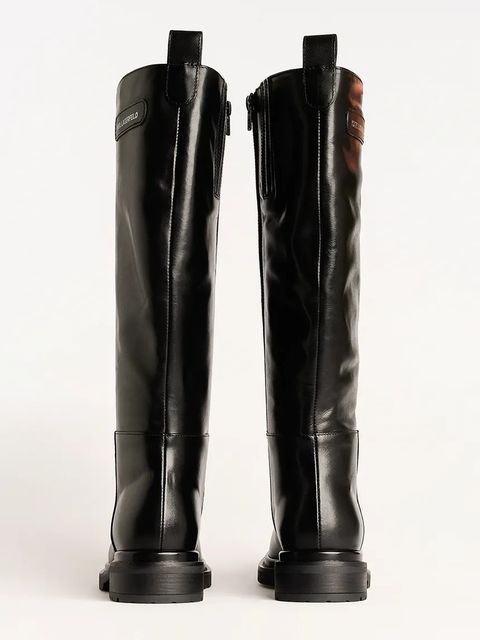 Karl Lagerfeld kozaki skórzane BINKY damskie kolor czarny na płaskim obcasie KL47595