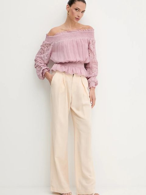 Guess spodnie z domieszką lnu SHAYE - zdjęcie produktu nr 1