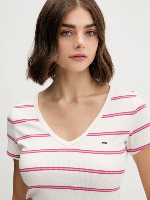 Tommy Jeans t-shirt damski kolor beżowy DW0DW17385