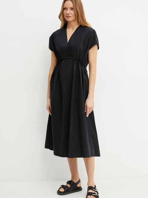 Weekend Max Mara sukienka bawełniana kolor czarny midi rozkloszowana 2515221052600