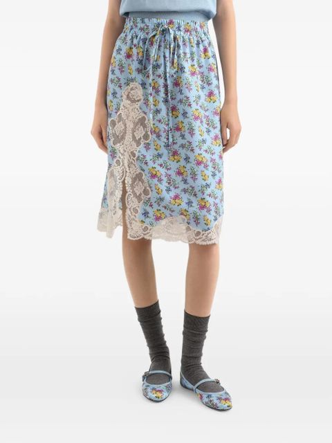 Dolce & Gabbana floral-print lace midi skirt - Blue
