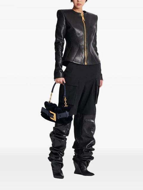 Balmain mini Anthem shearling buckle-detail clutch bag - Black - zdjęcie produktu nr 2