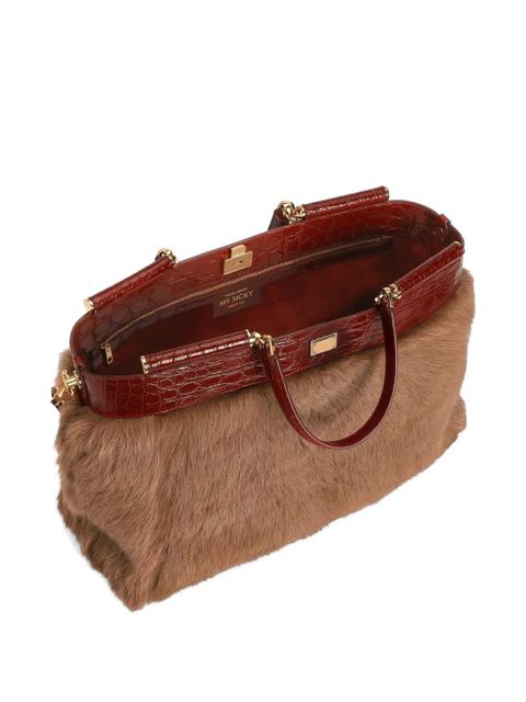 Dolce & Gabbana My Sicily shearling and alligator handbag - Neutrals