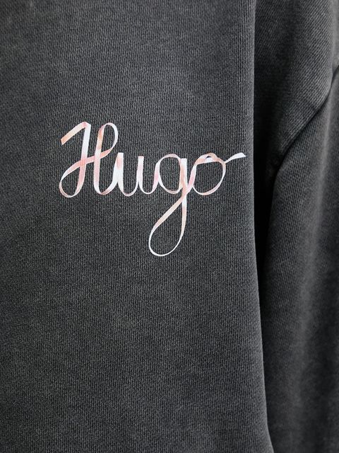 HUGO bluza bawełniana damska kolor szary z kapturem z nadrukiem 50544870