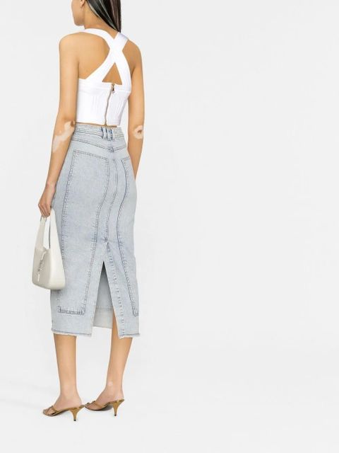 Balmain cropped geometric-panelled top - White