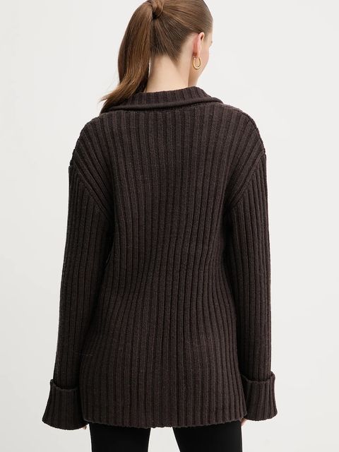 Silvian Heach kardigan z domieszką wełny DURMAZ damski kolor brązowy ciepły GPA25291GC