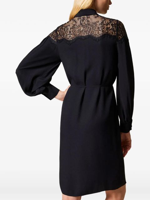 TWINSET lace-panel georgette midi dress - Black