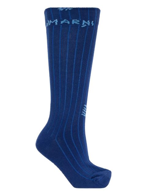 Marni intarsia-knit logo socks - Blue - zdjęcie produktu nr 2
