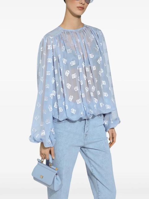 Dolce & Gabbana DNA monogram-jacquard semi-sheer blouse - Blue