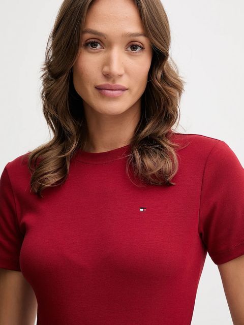 Tommy Hilfiger t-shirt bawełniany damski kolor bordowy WW0WW40587
