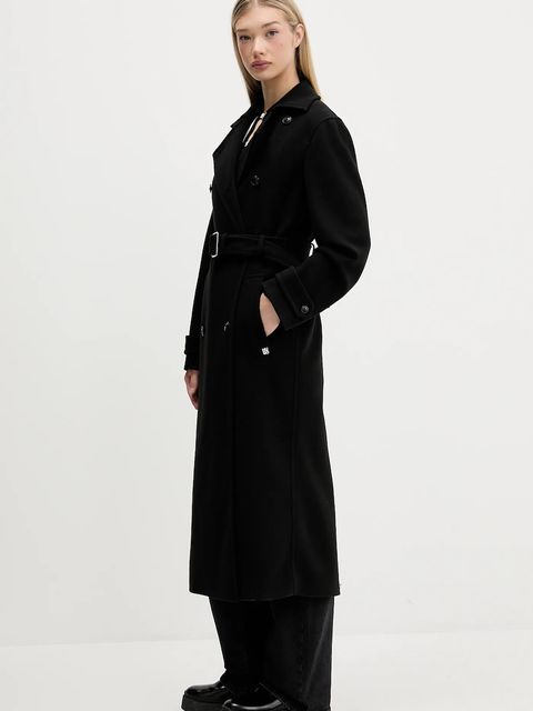 HUGO płaszcz z domieszką wełny kolor czarny 50547616