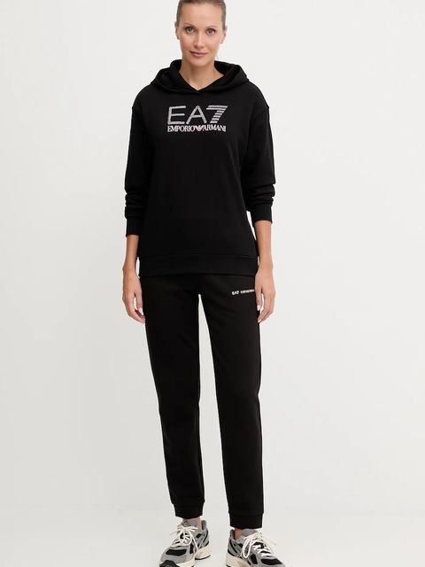 EA7 Emporio Armani bluza damska kolor czarny z kapturem wzorzysta AF15831.7W000537 - zdjęcie produktu nr 2