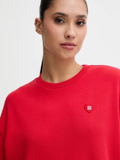 HUGO bluza bawełniana damska kolor czerwony gładka 50555808