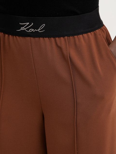 Karl Lagerfeld spodnie damskie kolor brązowy proste high waist B1W10014