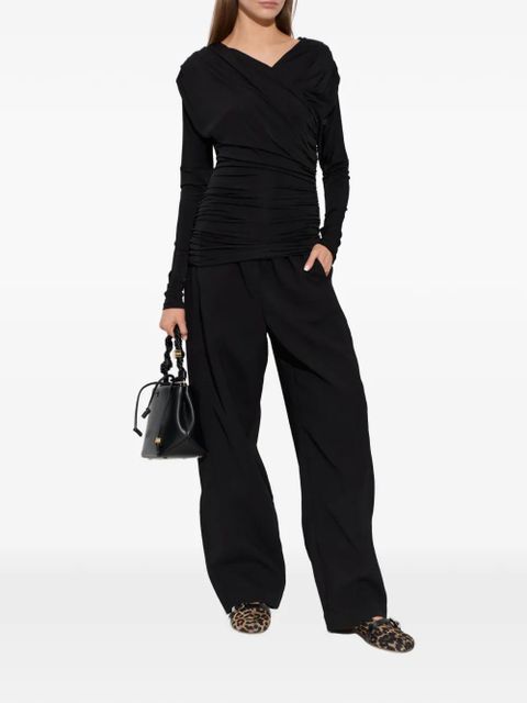 GANNI draped long-sleeve top - Black
