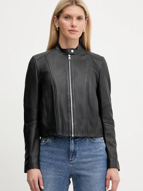 BOSS Orange kurtka skórzana kolor czarny przejściowa 50545625 - zdjęcie produktu nr 1