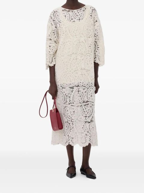 LouLou de Saison Ciko crochet-pattern three-quarter-sleeve maxi dress - Neutrals