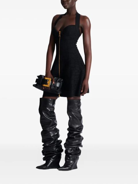 Balmain halterneck zip-front mini dress - Black