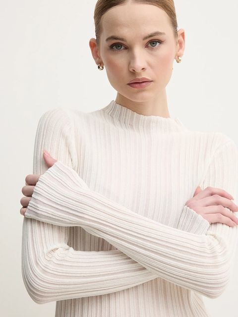 OUI sweter damski kolor beżowy lekki z półgolfem 92224