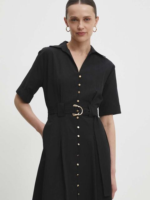 Answear.LAB sukienka bawełniana kolor czarny midi rozkloszowana - zdjęcie produktu nr 2