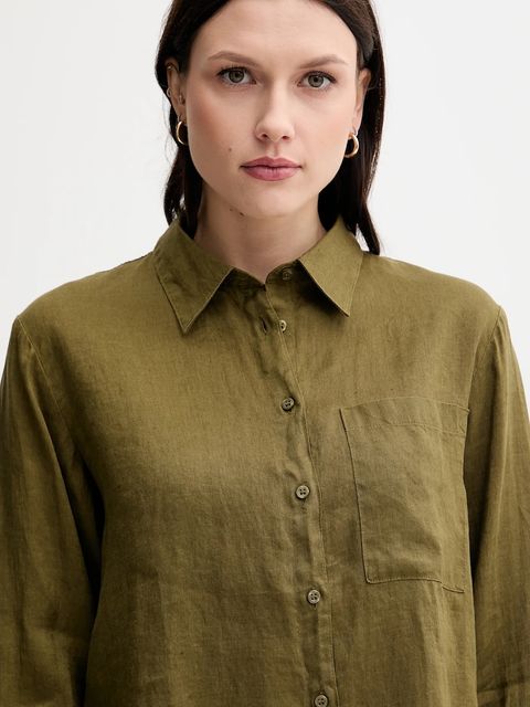 Sisley koszula lniana kolor zielony relaxed z kołnierzykiem klasycznym 5BMLLQ06S