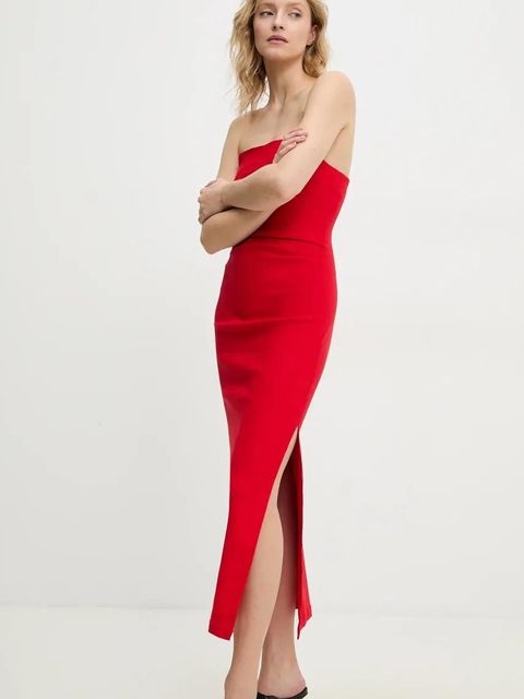Answear.LAB sukienka kolor czerwony maxi dopasowana