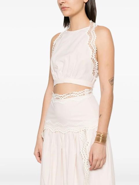 SANDRO Bruna lace-trim cropped top - Pink