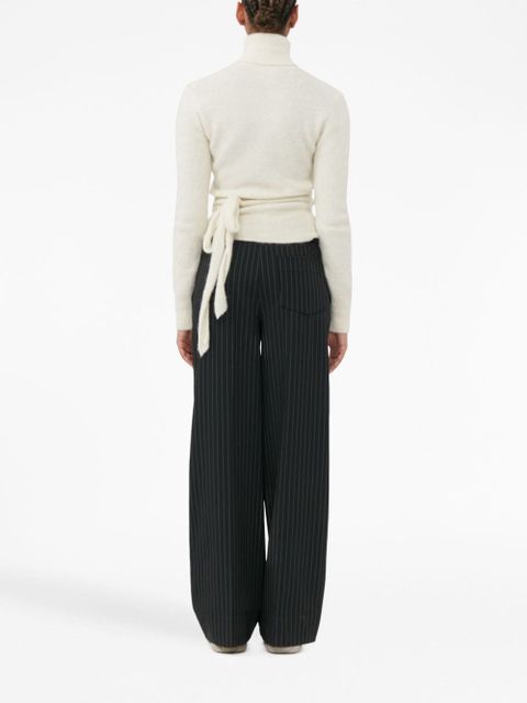 GANNI pinstripe-pattern wide-leg trousers - Black
