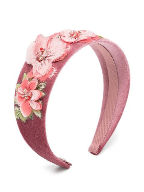 Jennifer Behr floral-appliqué velvet headband - Pink - zdjęcie produktu nr 1