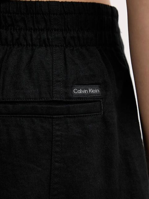 Calvin Klein Jeans szorty z domieszką lnu damskie kolor czarny gładkie high waist J20J225219
