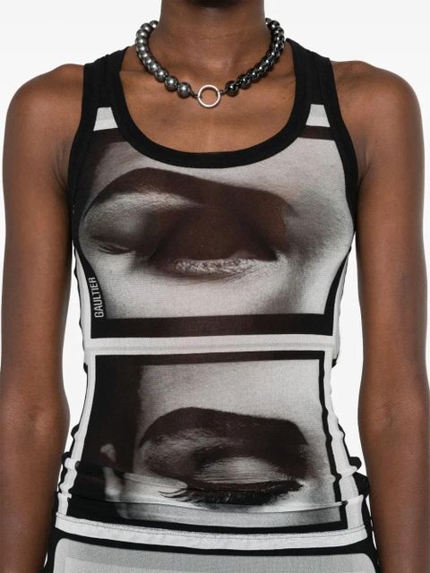 Jean Paul Gaultier face-print mesh top - Black
